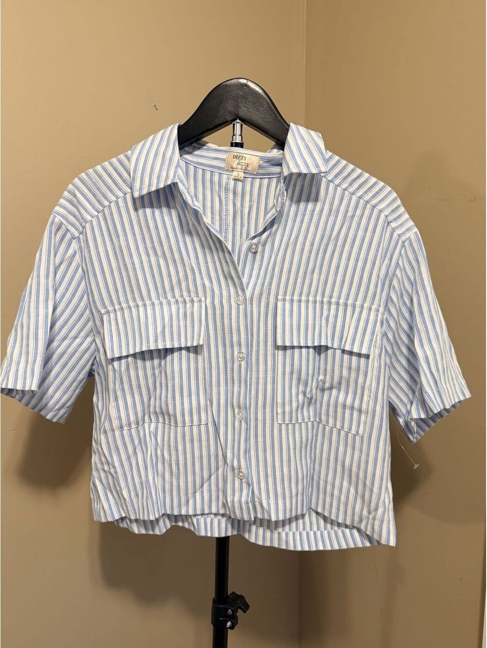 Dizzy Lizzy Blue White Striped Button-Down Shirt Size S NWOT